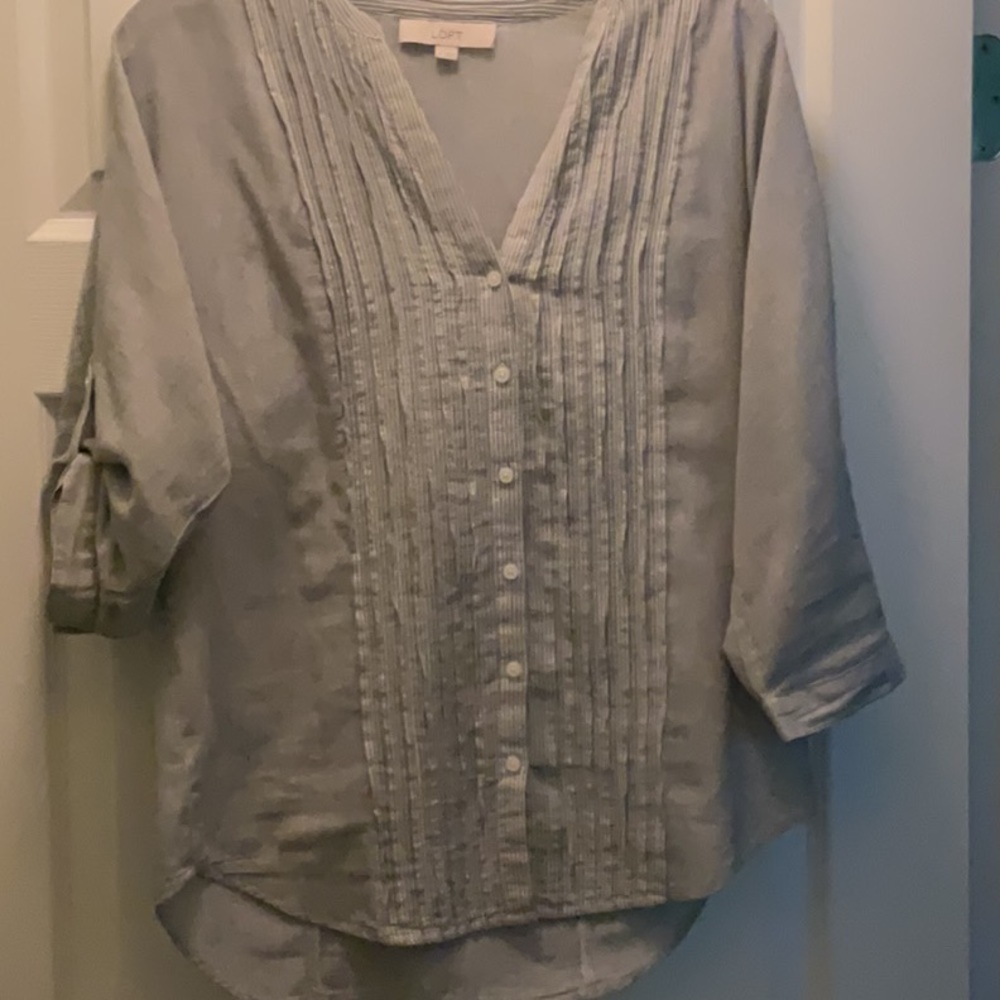 Loft light blue and white stripes, size small, pleated front, 100% cotton